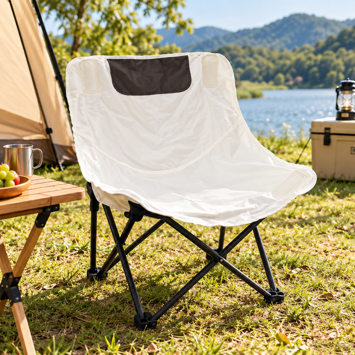 Silla Plegable Portátil para Camping, Playa, Pesca y Exteriores – Blanca