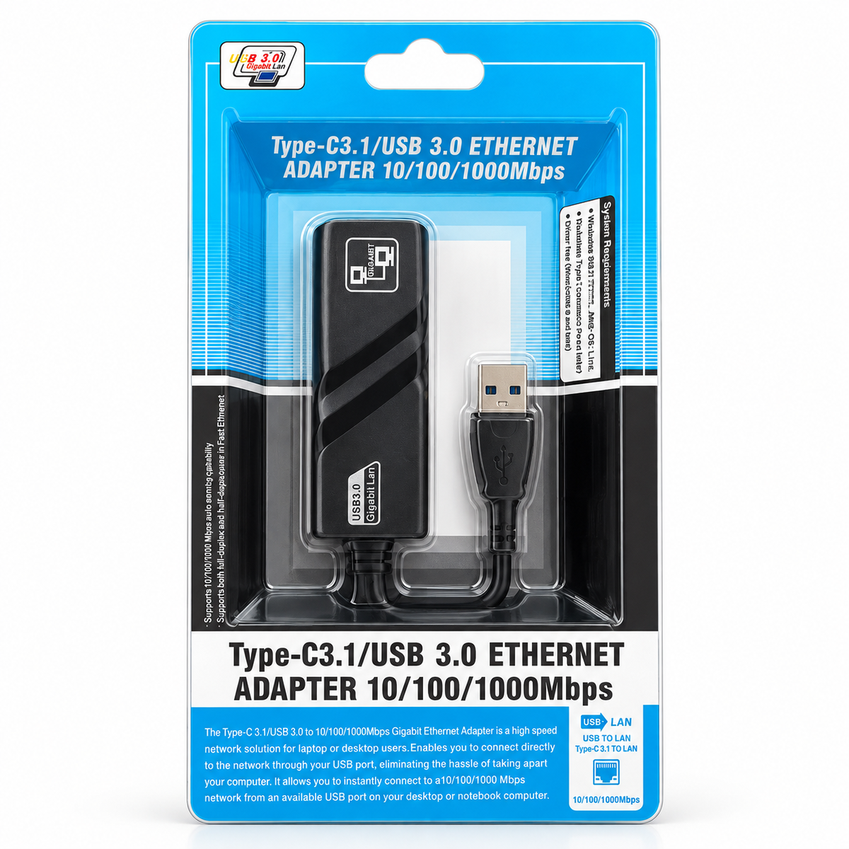 Adaptador USB 3.0 a Ethernet RJ45 Gigabit 100 Mbps para Computador
