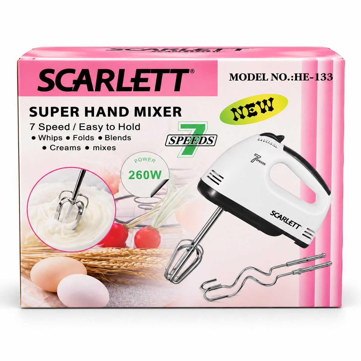 Batidora de Mano Eléctrica Scarlett HE-133 de 260W con 7 Velocidades