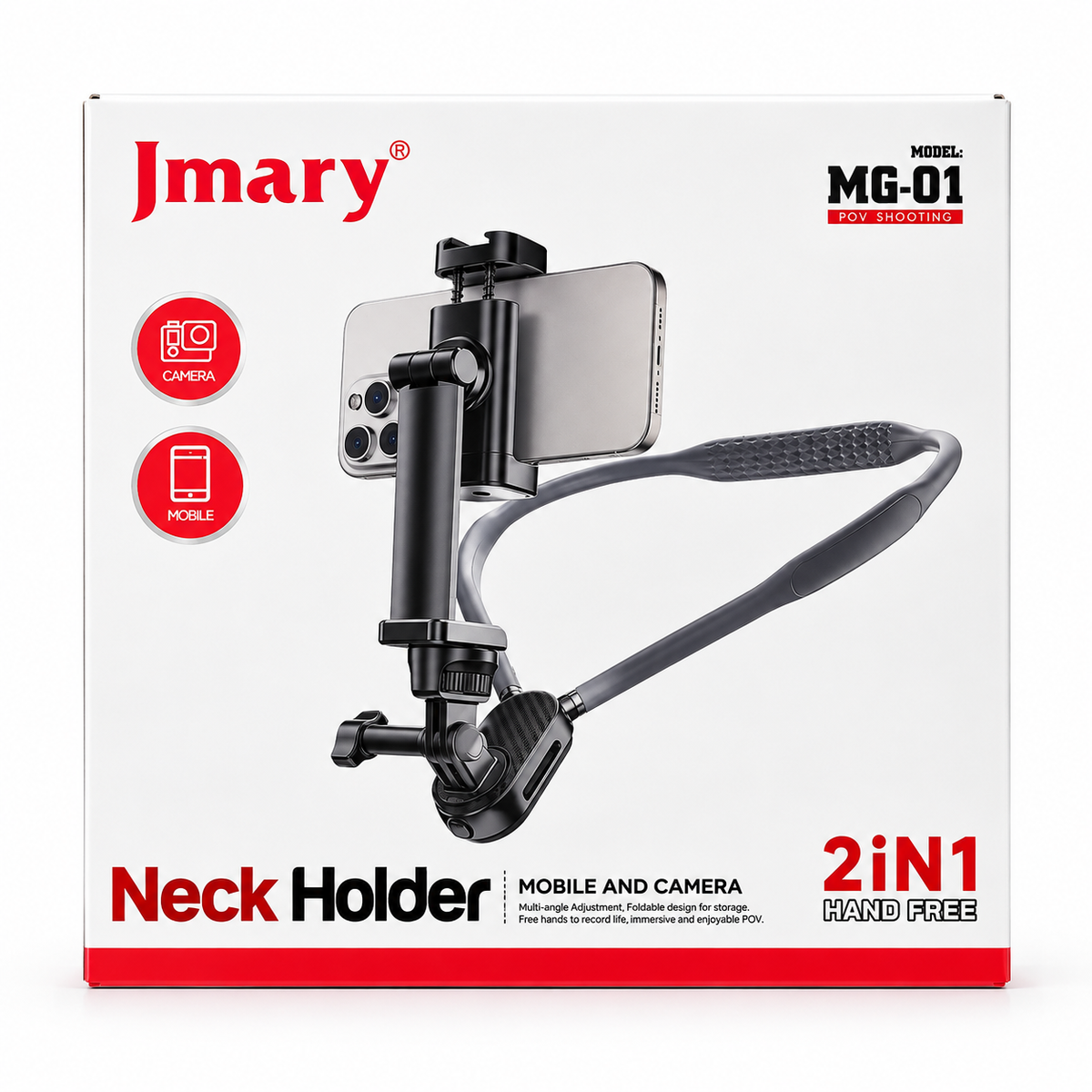 Soporte de Cuello Jmary MG-01 2 en 1 para Celular y Cámara – Grabación Manos Libres