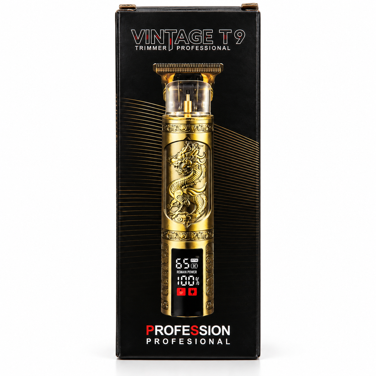 Máquina Patillera Profesional Vintage T9 Recargable – Diseño Dragón Dorado