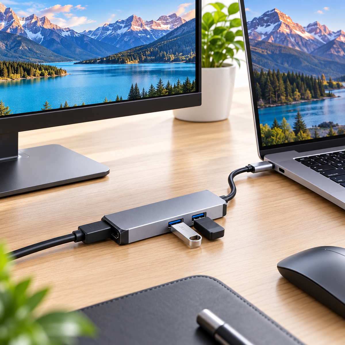 Adaptador HUB USB-C 4 en 1 con HDMI 4K y USB 3.0