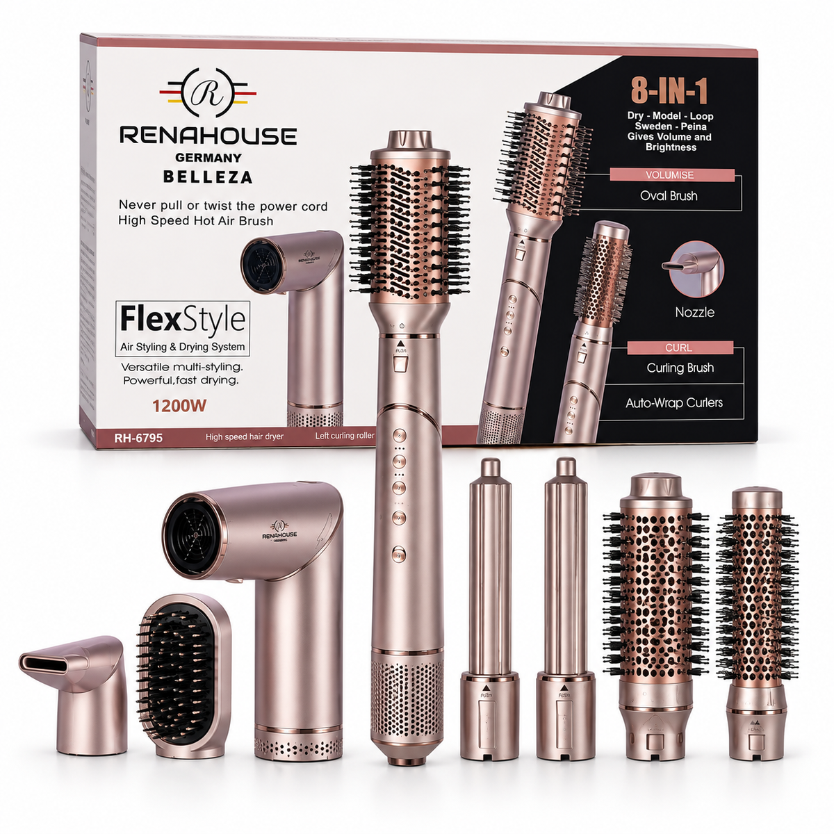 Secador y Moldeador de Cabello 8 en 1 Renahouse FlexStyle 1200W