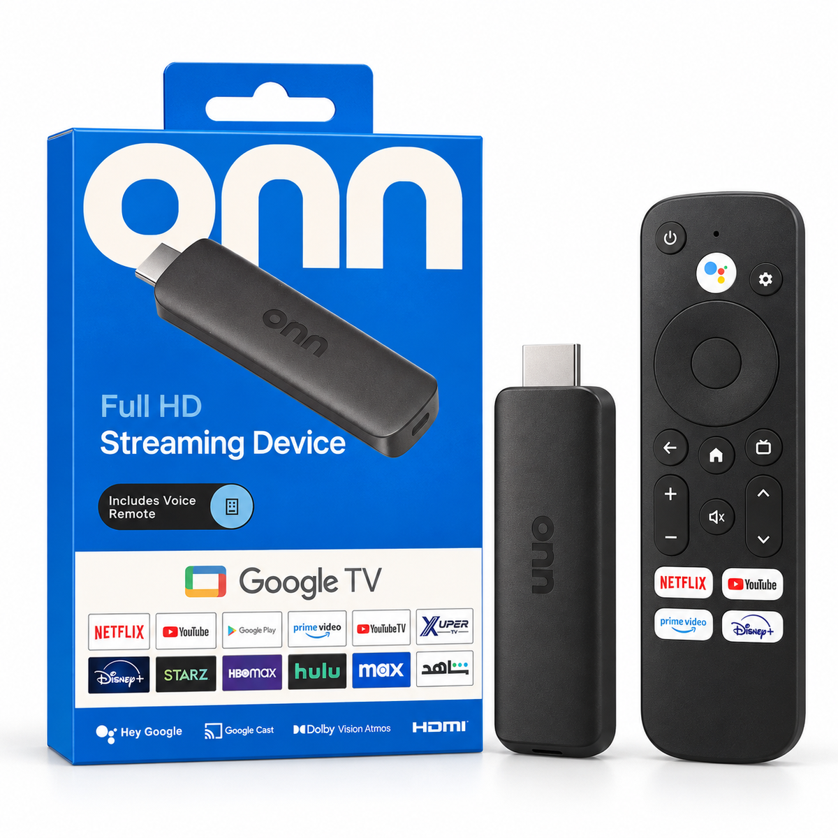 Dispositivo Streaming ONN Full HD con Google TV y Control por Voz