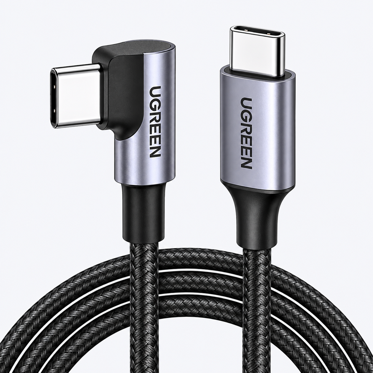 Cable UGREEN USB-C a USB-C 60W de 2 Metros con Conector en L de 90° – Trenzado Reforzado