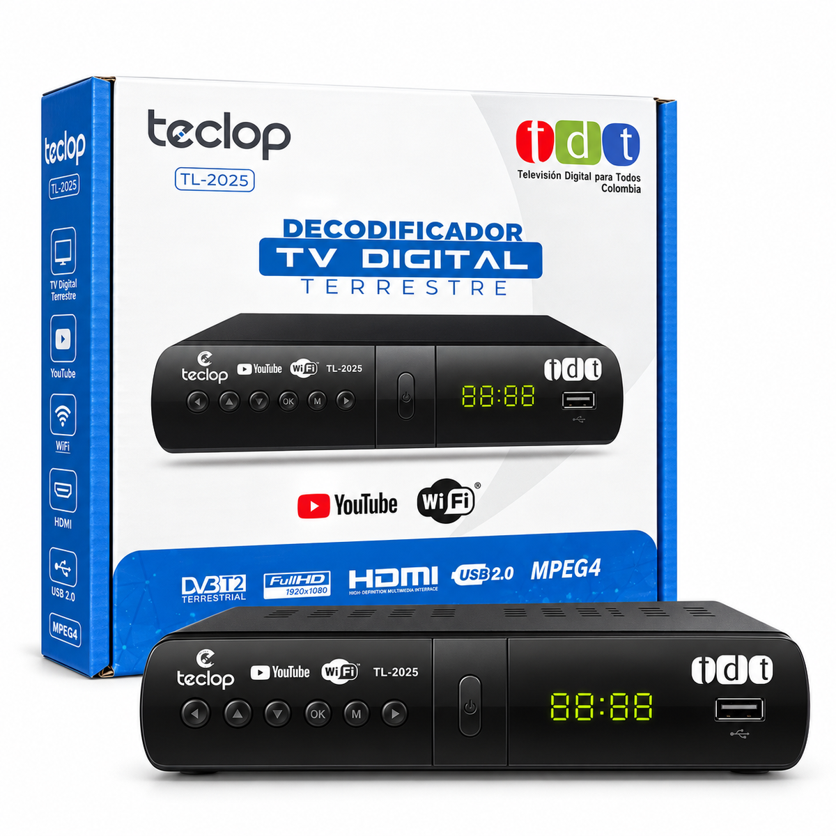 Decodificador TDT Full HD DVB-T2 con HDMI y USB