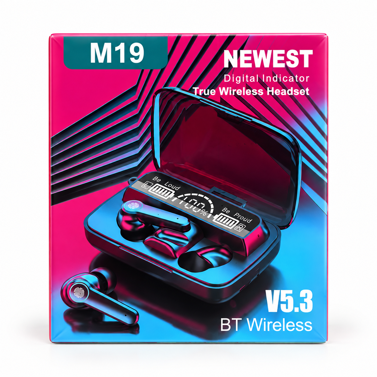 Audífonos Bluetooth 5.3 M19 Inalámbricos TWS con Estuche de Carga y Pantalla LED