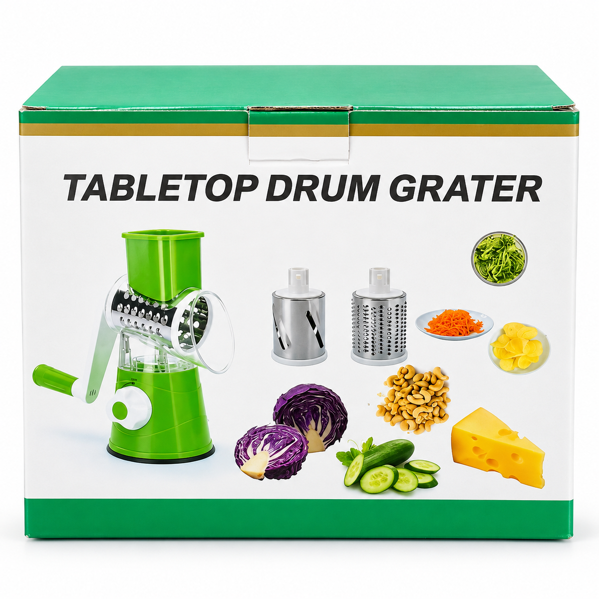 Rallador Manual Giratorio de Tambor para Queso, Verduras y Frutas