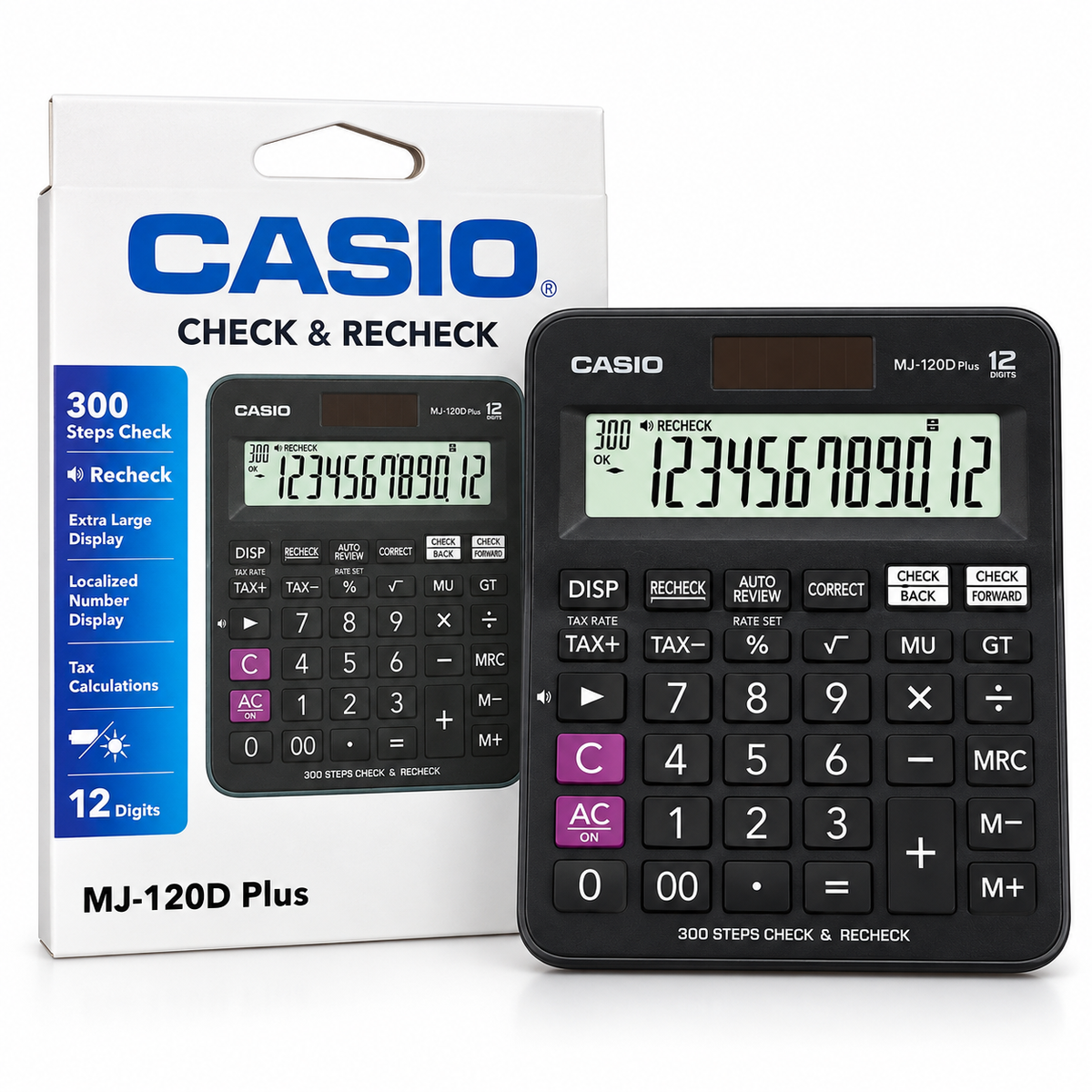 Calculadora Casio MJ-120D Plus de 12 Dígitos con Revisión de 300 Pasos