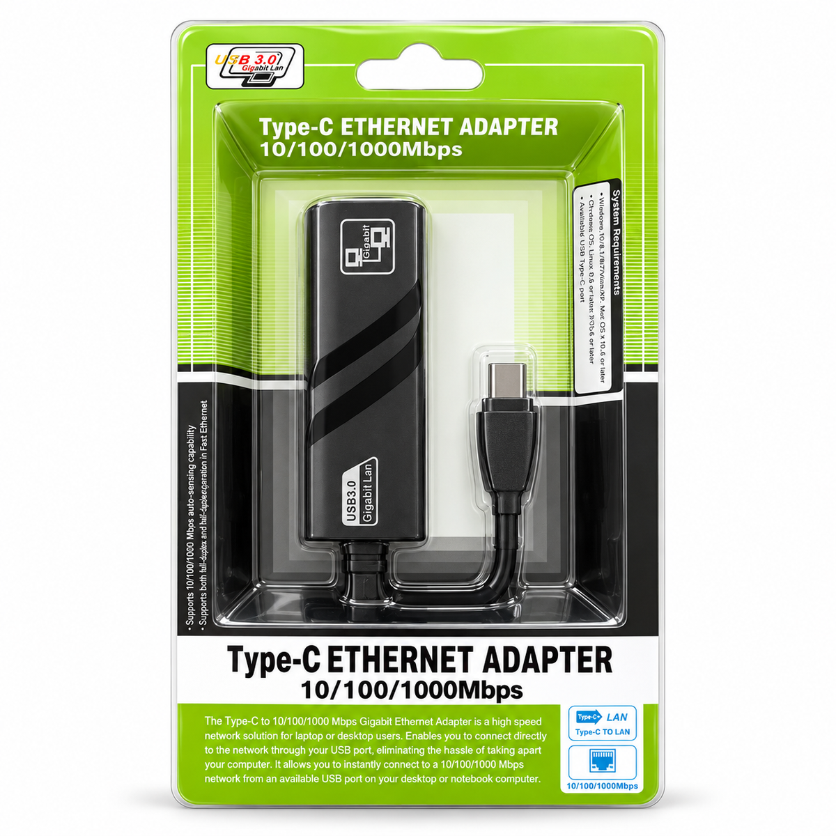 Adaptador USB Tipo C a Ethernet RJ45 Gigabit 1000 Mbps para PC y Portátil