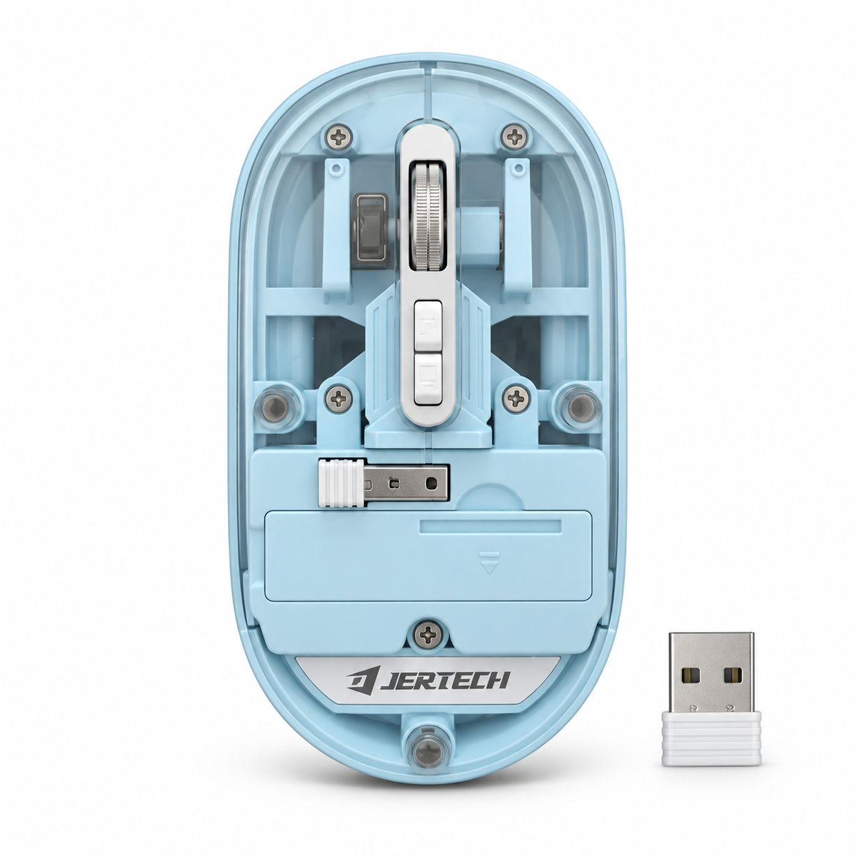 Mouse Inalámbrico Jertech Transparente RGB – Bluetooth y USB 2.4 GHz