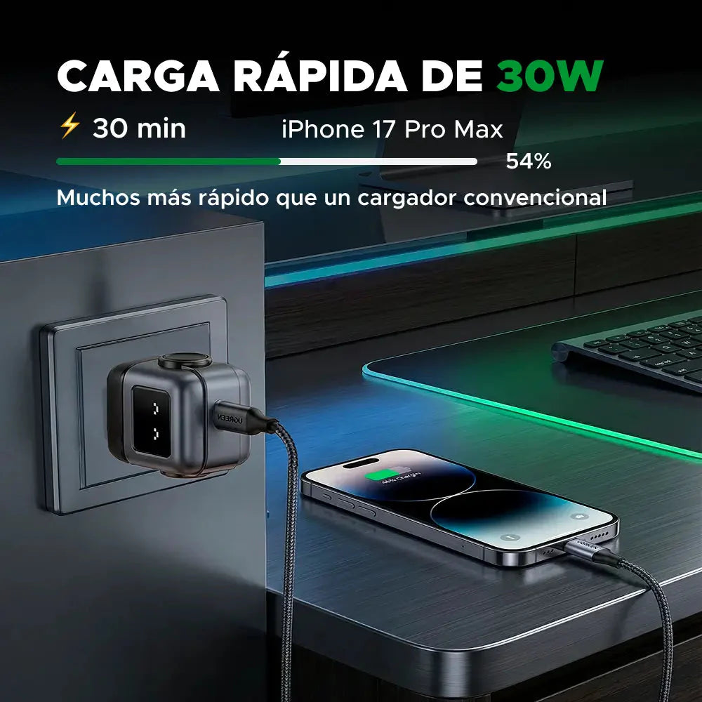 Cargador Mini GaN Robot UGREEN 30W USB-C – Carga Rápida con Pantalla Digital
