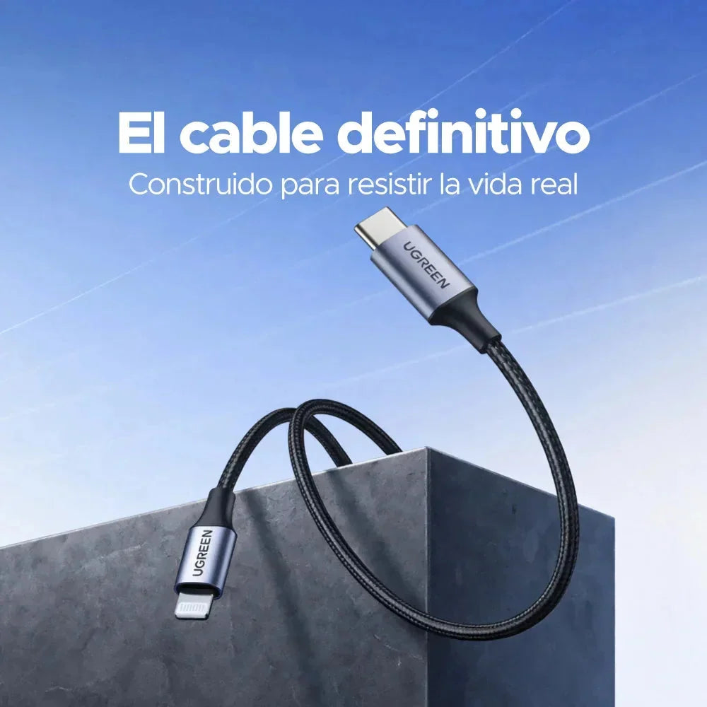 Cable USB-C a Lightning UGREEN Trenzado con Conectores de Aluminio