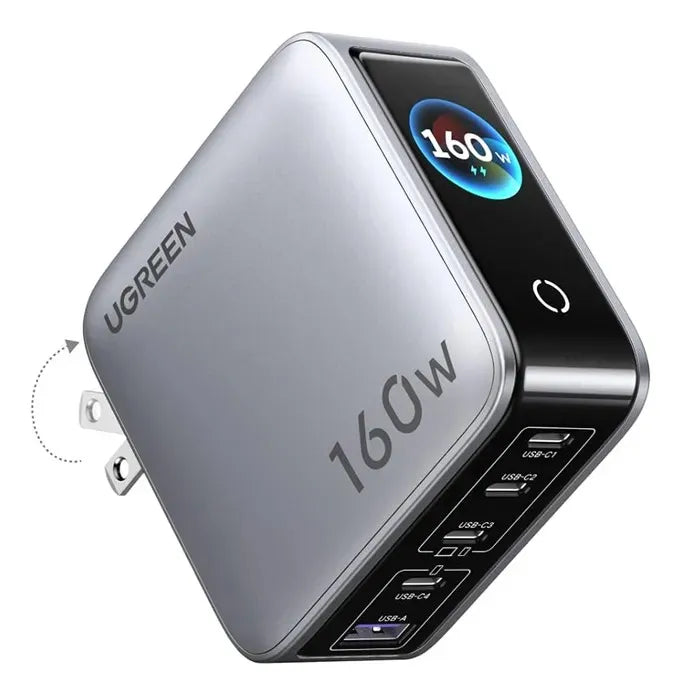 Cargador UGREEN GaN 160W – 5 Puertos USB-C y USB-A con Pantalla Digital