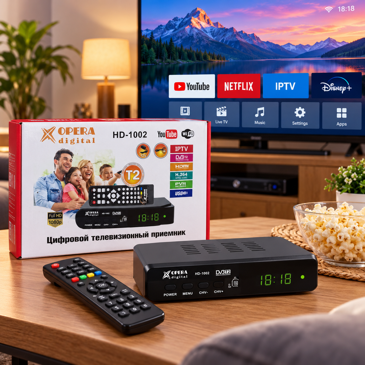 Decodificador TDT Digital DVB-T2 Xopera HD-1002 Full HD 1080p