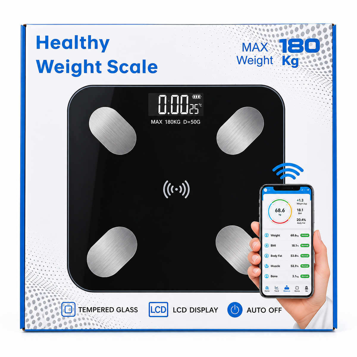 Báscula Digital Inteligente Bluetooth de 180 kg con Análisis Corporal y Aplicación Móvil