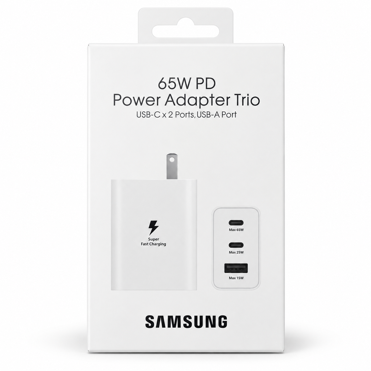 Cargador Samsung 65W PD Trio de 3 Puertos USB-C y USB-A – Carga Rápida