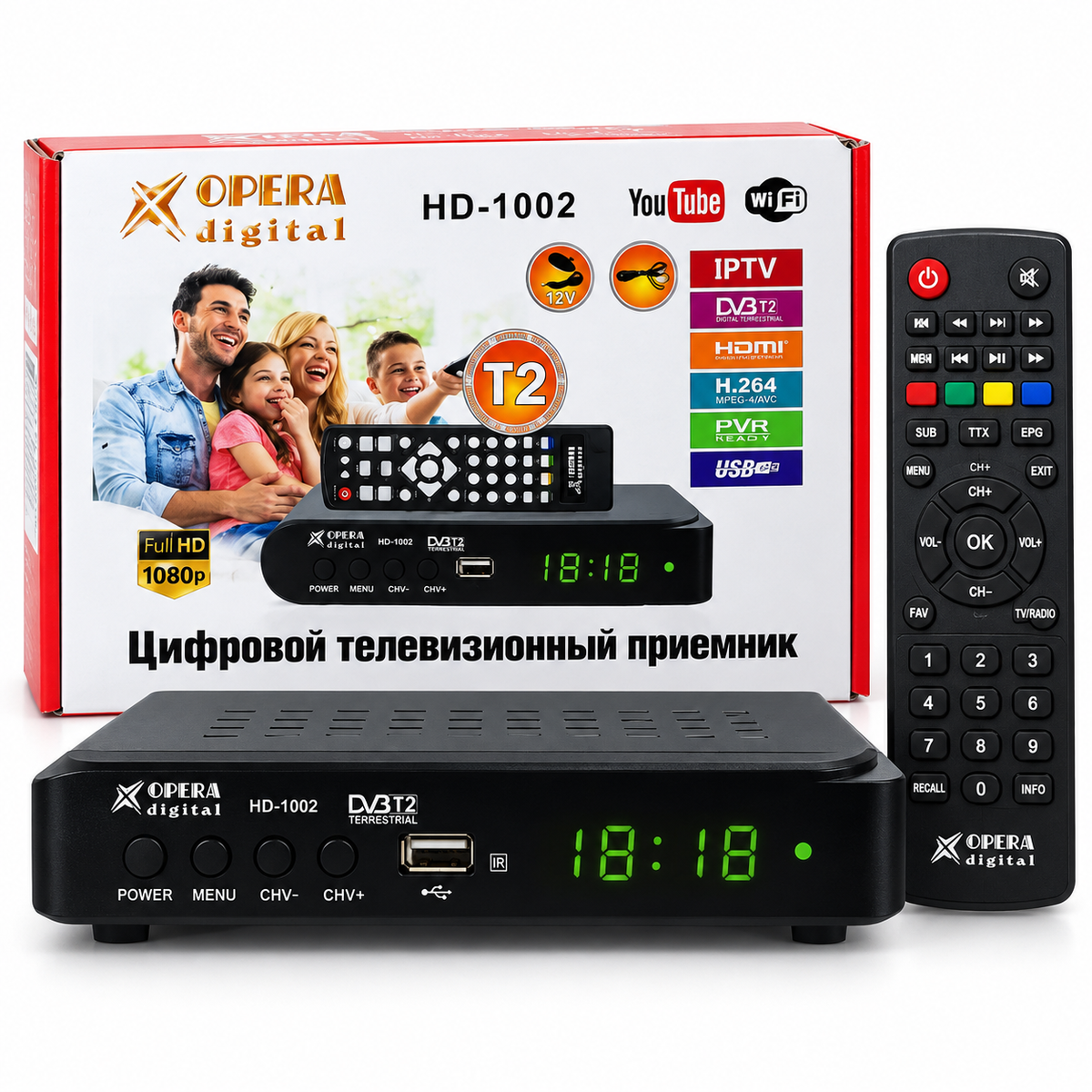 Decodificador TDT Digital DVB-T2 Xopera HD-1002 Full HD 1080p