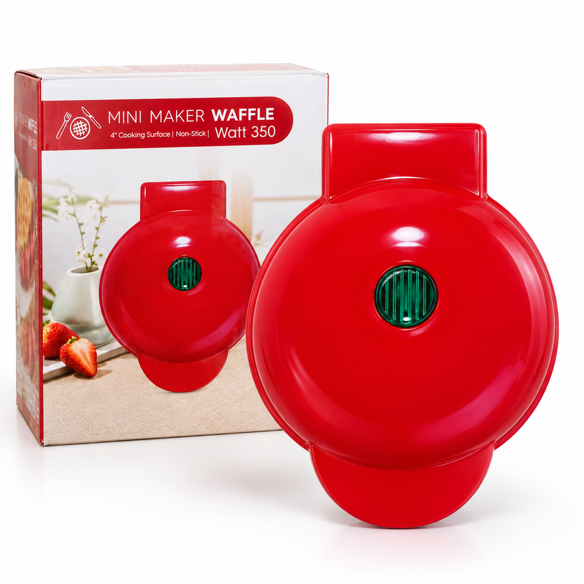 Mini Waflera Eléctrica Antiadherente 350W – Roja