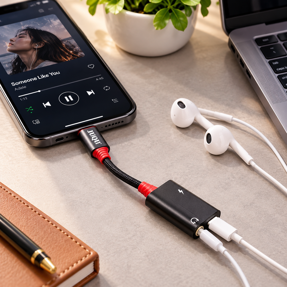 Adaptador de Audio y Carga JUQU 2 en 1 para iPhone Lightning – JQ-26