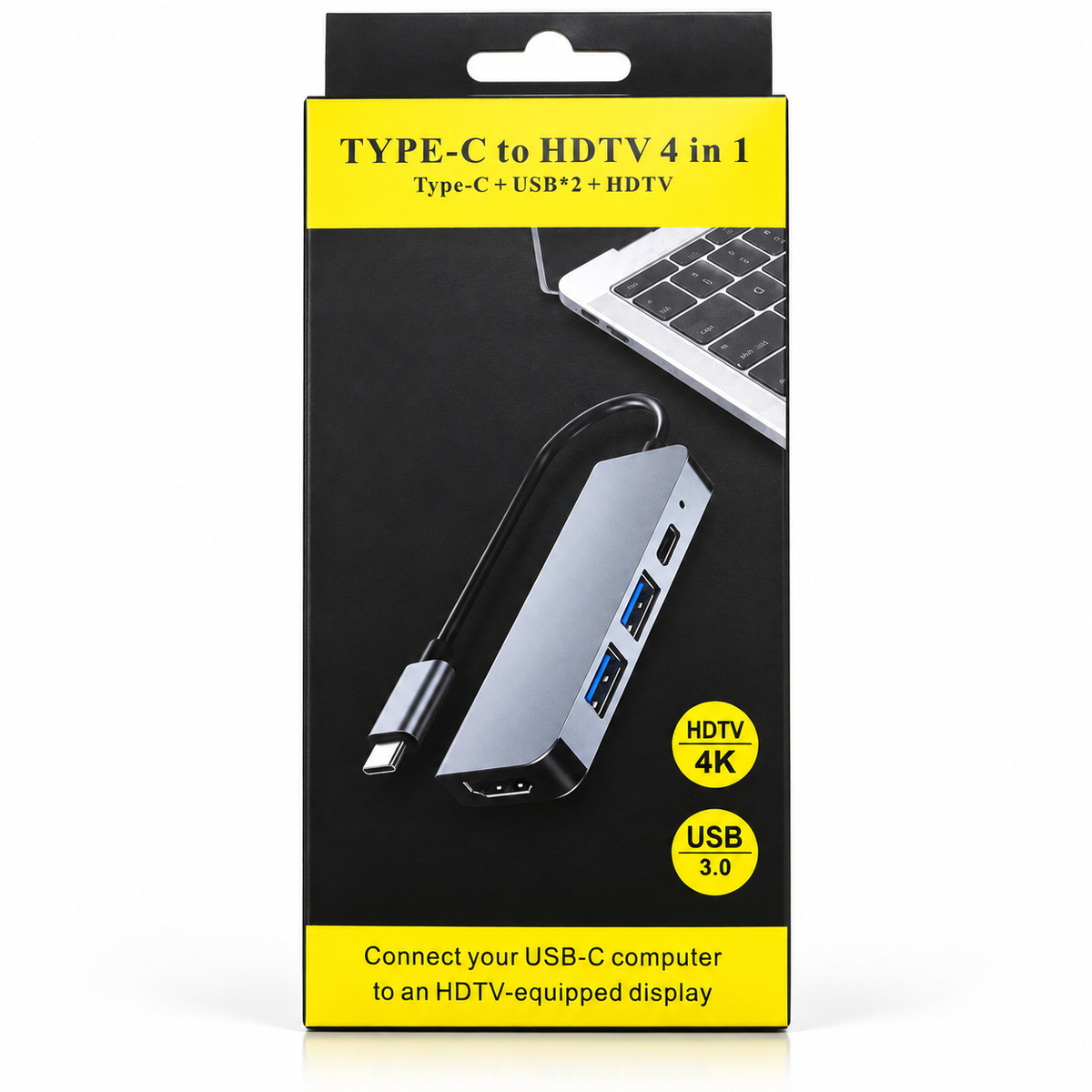 Adaptador HUB USB-C 4 en 1 con HDMI 4K y USB 3.0