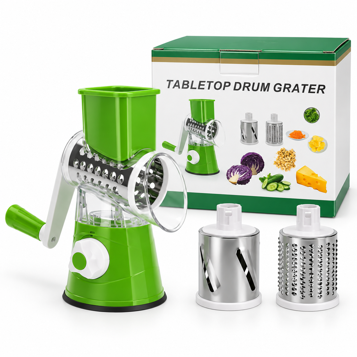 Rallador Manual Giratorio de Tambor para Queso, Verduras y Frutas