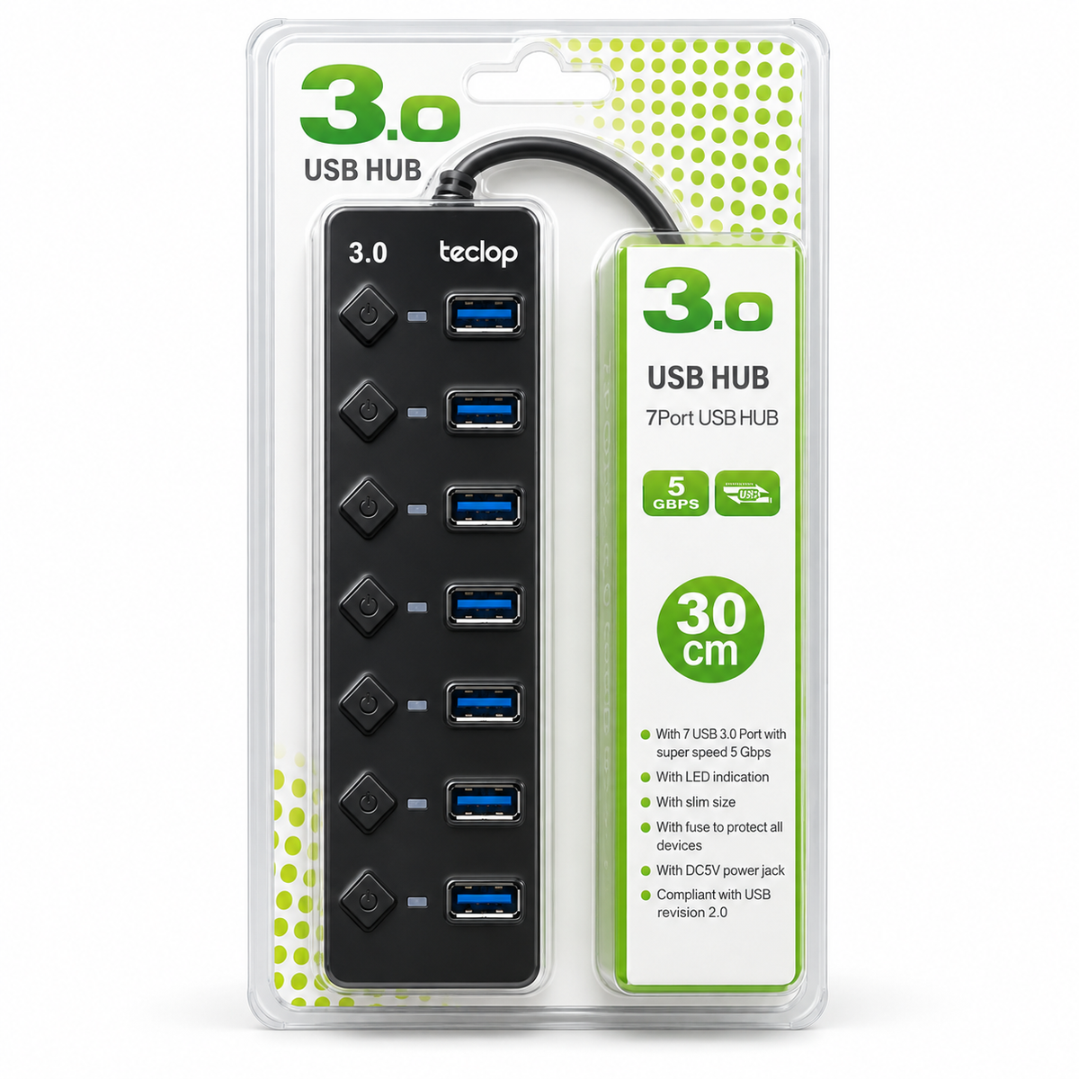 Hub USB 3.0 de 7 Puertos con Interruptores Individuales y LED