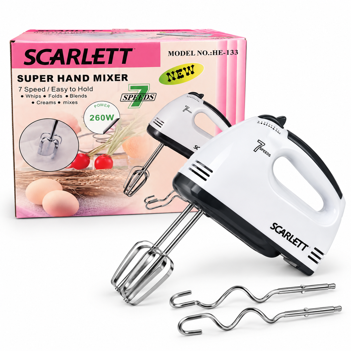 Batidora de Mano Eléctrica Scarlett HE-133 de 260W con 7 Velocidades