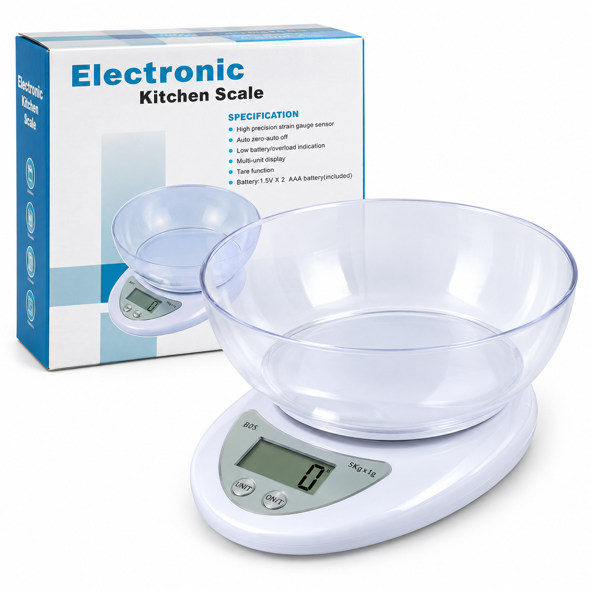 Gramera Digital de Cocina con Recipiente y Pantalla LCD